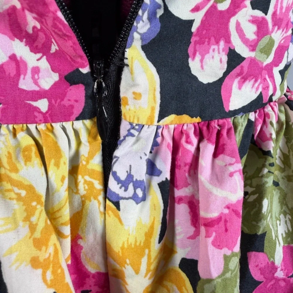 Moda International Floral Halter Dress Cotton Tiered Peplum Retro Y2K Vtg Size 6 - Picture 7 of 16